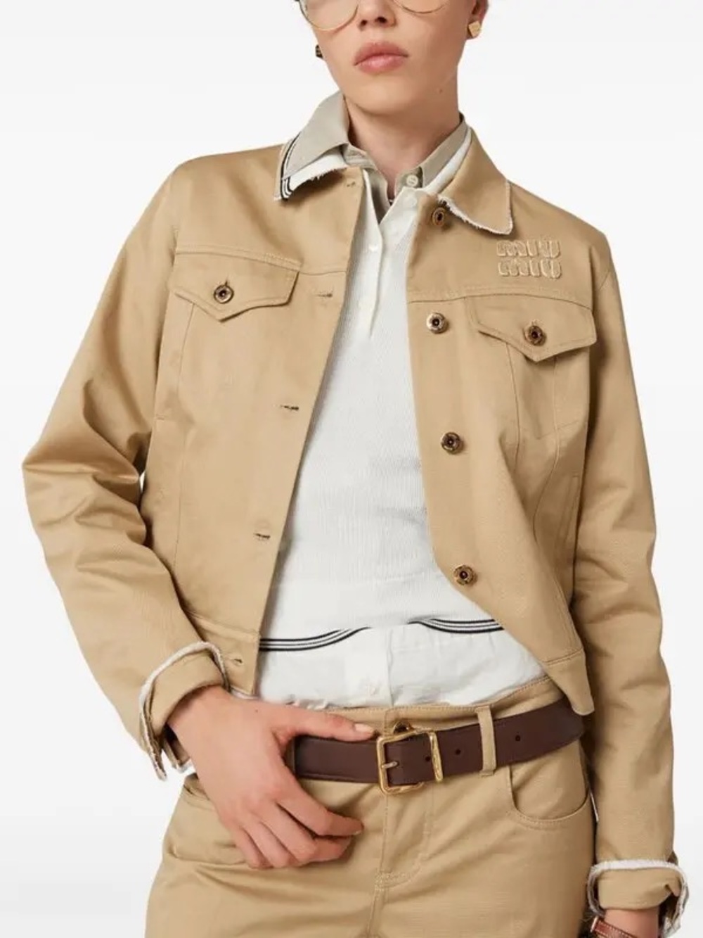 Mini Miu Cotton Blouson Jacket Buttoned Pockets It36